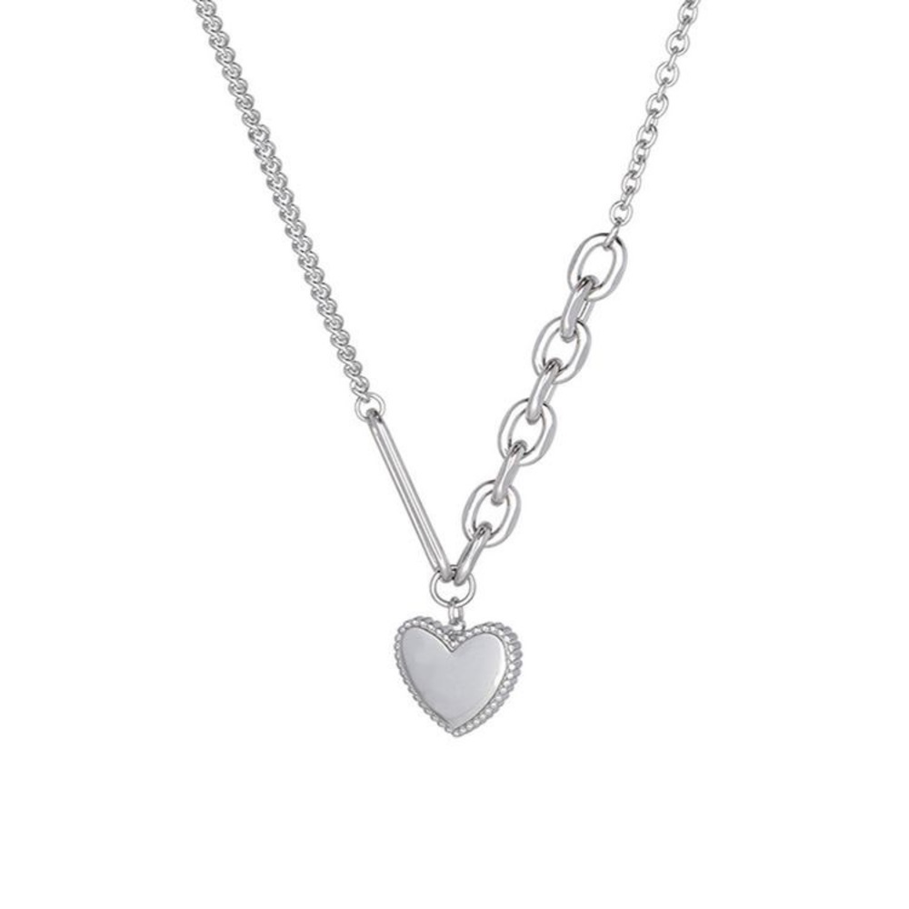 Simple Heart Pendant Necklace, Titanium Steel 18k gold plating, Silver